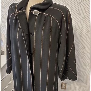 Vintage Fendi Long Wool Duster Coat Black with Tan Stripes Women's Size Medium